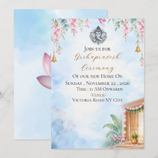 Elegant Indian Grihapravesh Ceremony Invitation