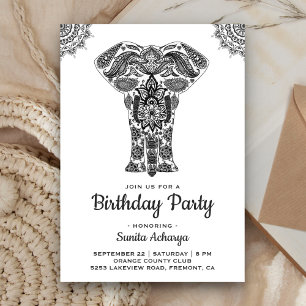 Elegant Indian Henna Elephant Birthday Party Invitation