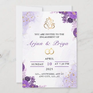 Elegant Indian Purple Floral Engagement Invitation