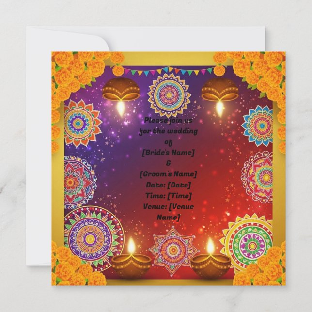 Elegant Indian Rangoli Wedding Invitation (Front)