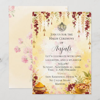 Elegant Indian wedding Haldi Ceremony Invitation