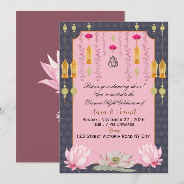 Elegant Indian Wedding Sangeet Invitation (Front/Back)