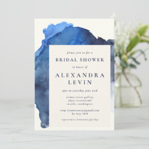 Elegant Indigo Abstract Watercolor Bridal Shower  Invitation