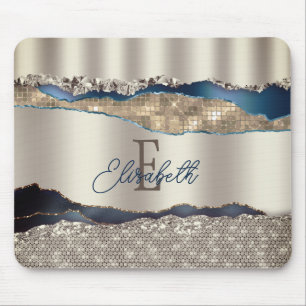 Elegant Indigo Blue Agate Sequins  Mouse Pad