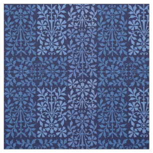 Elegant Indigo Blue Arts and Crafts Floral Garden Fabric