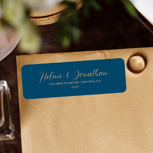 Elegant Indigo Blue Gold Wedding Return Address