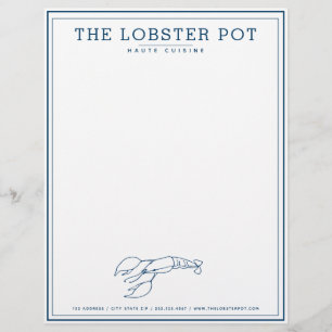 Elegant Indigo Blue Lobster / Seafood Restaurant Custom Letterhead