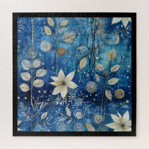 Elegant Indigo Blue Winter Botanical Jigsaw Puzzle