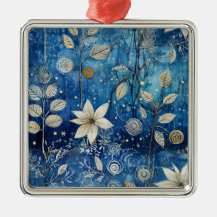 Elegant Indigo Blue Winter Botanical Metal Tree Decoration