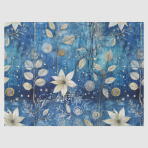 Elegant Indigo Blue Winter Botanical Tissue Paper
