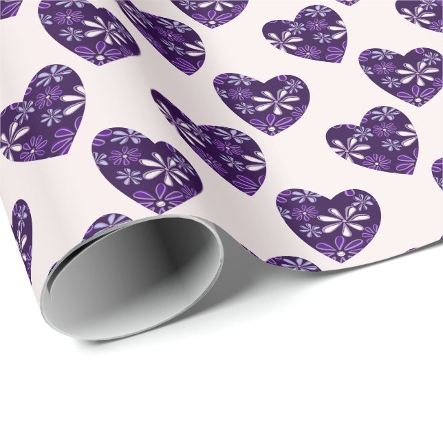 Elegant Indigo Blush Blue Floral Patterned Hearts Wrapping Paper (Roll Corner)