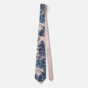 Elegant Indigo Pink Cream Marble Pattern Stylish Tie