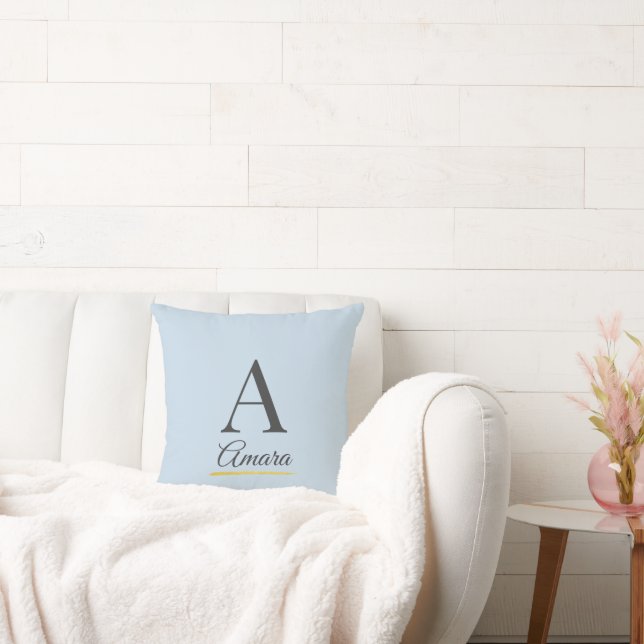 Elegant Initial and Name Monogram Sky Blue Cushion (Couch)