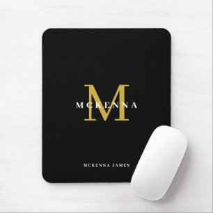 Elegant Initial Chic Black Gold Monogram Mouse Pad