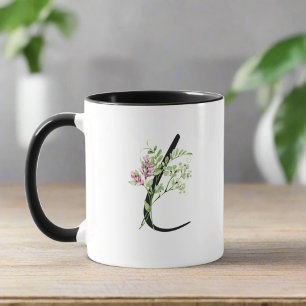 Elegant Initial Letter L Botanical Floral Leaves  Mug