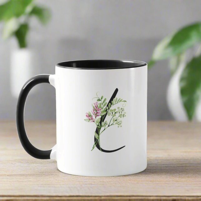 Elegant Initial Letter L Botanical Floral Leaves  Mug (Creator Uploaded)