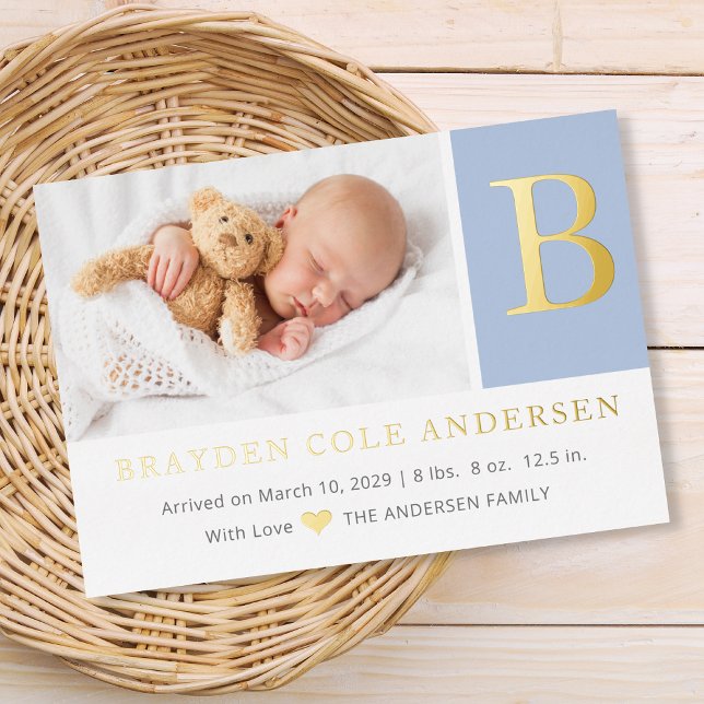 Elegant Initial monogram Photo baby Announcement (Creator Uploaded)
