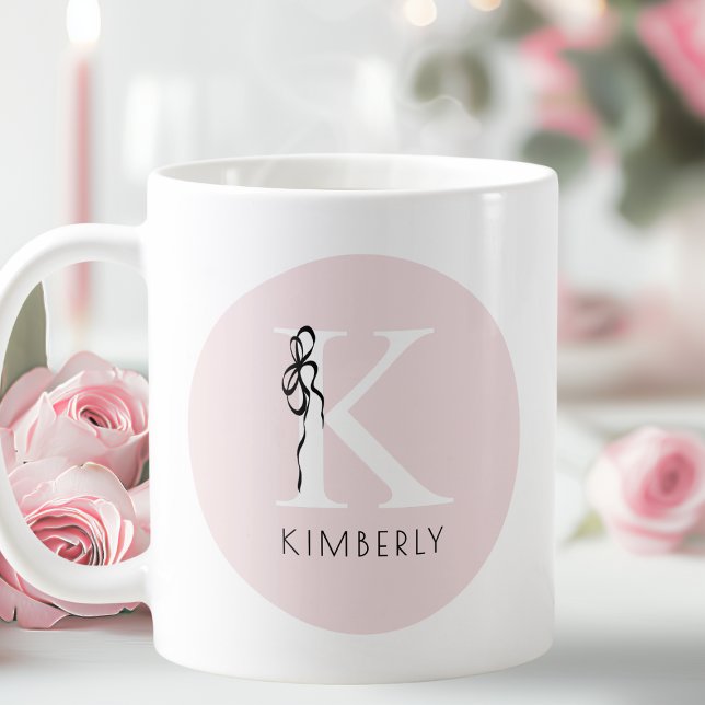 Elegant Initial Pink Girly Feminine Bow Monogram Coffee Mug (Elegant Initial Pink Girly Feminine Bow Monogram Coffee Mug)