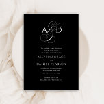Elegant Initial Script Monogram Black Wedding Invitation<br><div class="desc">Elegant Initial Script Monogram Black Wedding Invitation features beautifully classic typography paired with an elegant script ampersand on a delicate deep navy blue background.</div>