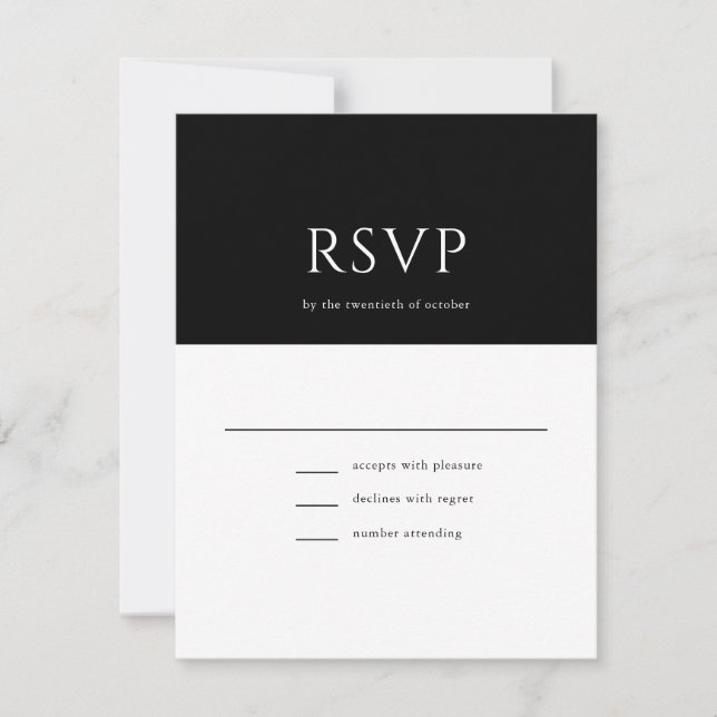 Elegant Initial Script Monogram Black Wedding RSVP Card (Front)