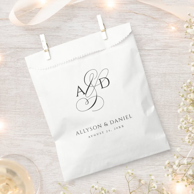 Elegant Initial Script Monogram Classic Wedding Favour Bags (Clipped)