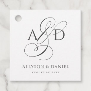 Elegant Initial Script Monogram Classic Wedding Favour Tags