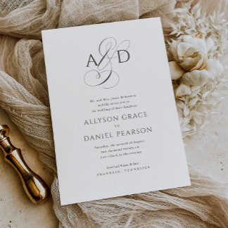 Elegant Initial Script Monogram Classic Wedding Invitation