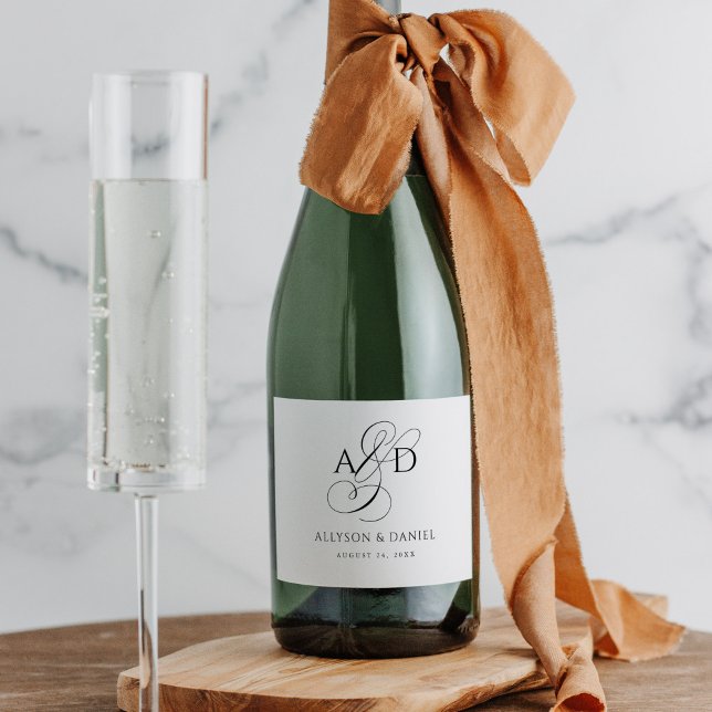 Elegant Initial Script Monogram Classic Wedding Sparkling Wine Label (Creator Uploaded)
