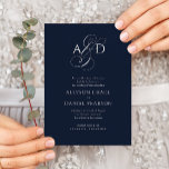 Elegant Initial Script Monogram Navy Blue Wedding Invitation<br><div class="desc">Elegant Initial Script Monogram Navy Blue Wedding Invitation features beautifully classic typography paired with an elegant script ampersand on a delicate deep navy blue background.</div>