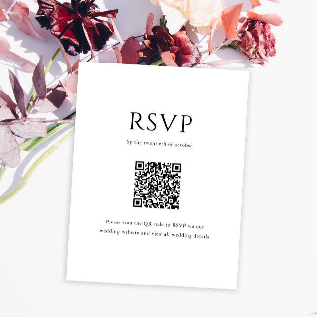 Elegant Initial Script Monogram QR Code Wedding RSVP Card (Creator Uploaded)