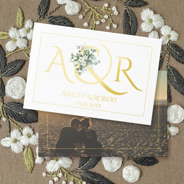 Elegant initials and eucalyptus wedding photo guest book (Creator Uploaded)