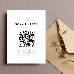 Elegant Initials Black and White Wedding QR Code RSVP Card