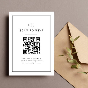 Elegant Initials Black and White Wedding QR Code RSVP Card
