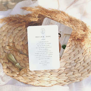 Elegant Initials Black & White Photo Wedding Thank You Card