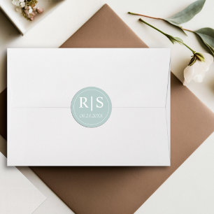 Elegant initials bluish opal wedding classic round sticker