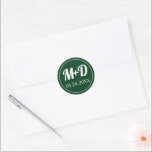 Elegant initials bold font green wedding classic round sticker<br><div class="desc">The circular seal sticker for envelopes showcases a lovely green hue, bringing a sense of sophistication to every wedding invite it adorns. The couple's initials are prominently showcased in a striking font, providing a special and customised feel. This sticker perfectly complements our "Greenery and stripes spring wedding" invitation collection, tying...</div>