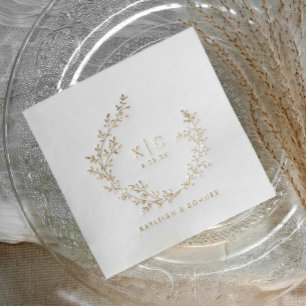 Elegant Initials Botanical Gold Classy Wedding Foil Napkins