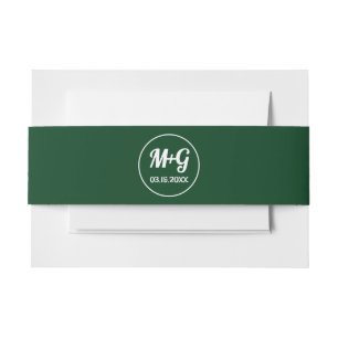 Elegant initials dark green spring wedding invitation belly band