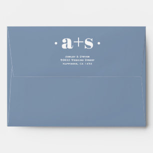 Elegant initials dusty blue, blush wedding envelope