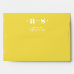 Elegant initials grey, illuminating yellow wedding envelope