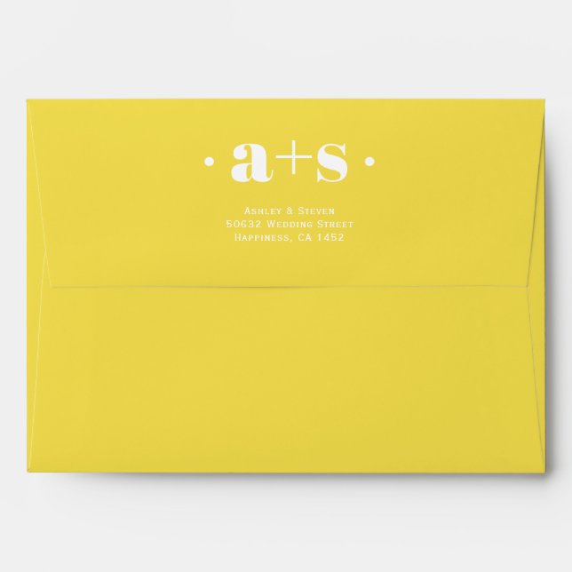 Elegant initials grey, illuminating yellow wedding envelope (Back (Top Flap))