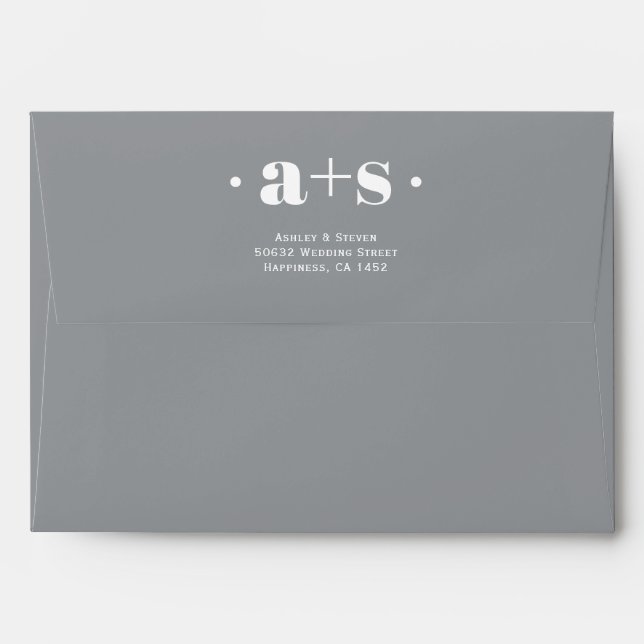 Elegant initials grey, yellow wedding envelope (Back (Top Flap))