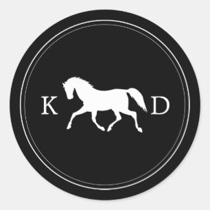 Elegant Initials Horse Wedding Favour Classic Round Sticker
