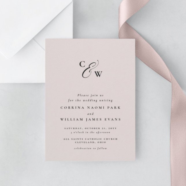 Elegant initials minimal pink wedding invitation (Creator Uploaded)