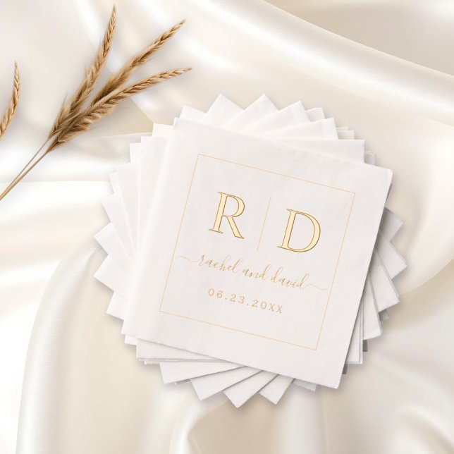 Elegant initials monochrome wedding gold foil napkins (Creator Uploaded)