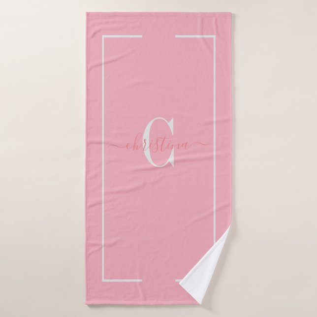 Elegant Initials Monogram Baby Pink Bath Tow Bath Towel (Bath Towel)