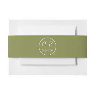 Elegant initials olive green wedding invitation belly band