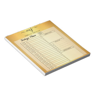 Elegant initials on gold daily planner sheets notepad