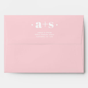Elegant initials pink and dusty blue wedding envelope