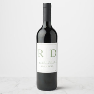Elegant initials sage green monochrome wedding wine label